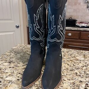 Black Rhinestone Embellished Western Boots